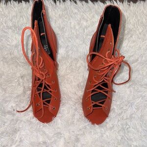 Shoe Dazzle Red Lace Up Boots with Vintage Charm